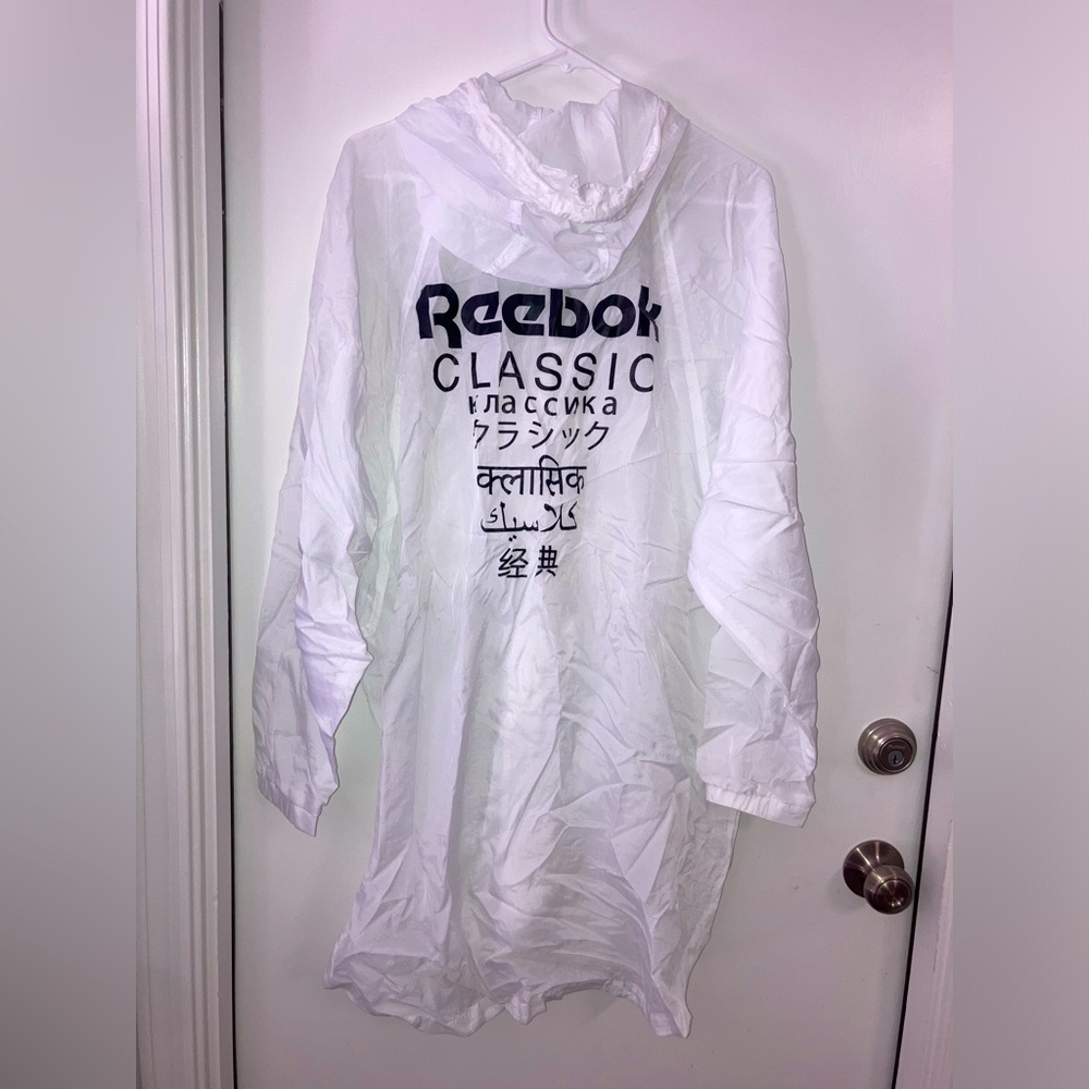 NWT Reebok Long Length Lightweight Windbreaker Hooded Jacket Poncho